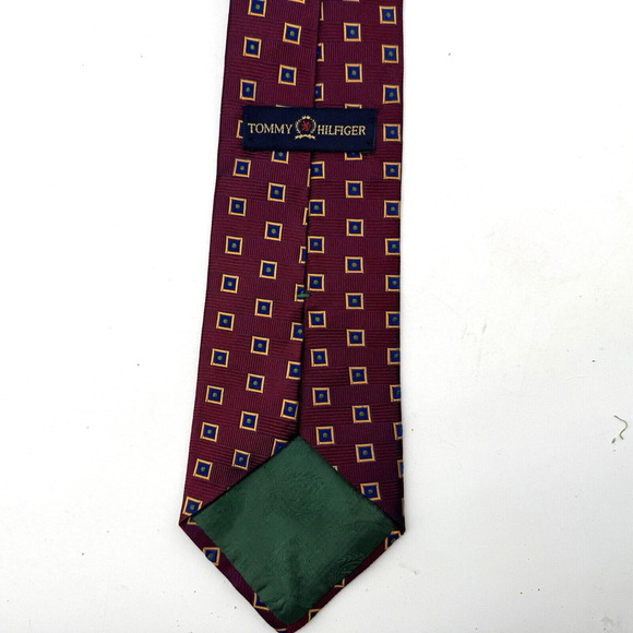 Vintage 1990’s Tommy Hilfiger Hand-Made 100% Silk Neck Tie MADE IN USA Red Blue - Picture 7 of 8